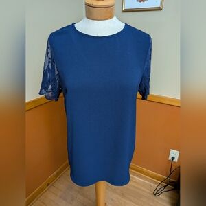 Elegant Navy Blue Lace Sleeve Top